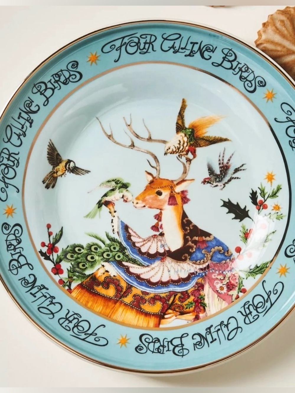 Anthropologie Deer and Parrot 12 Days of Christmas Dessert Plate NWT